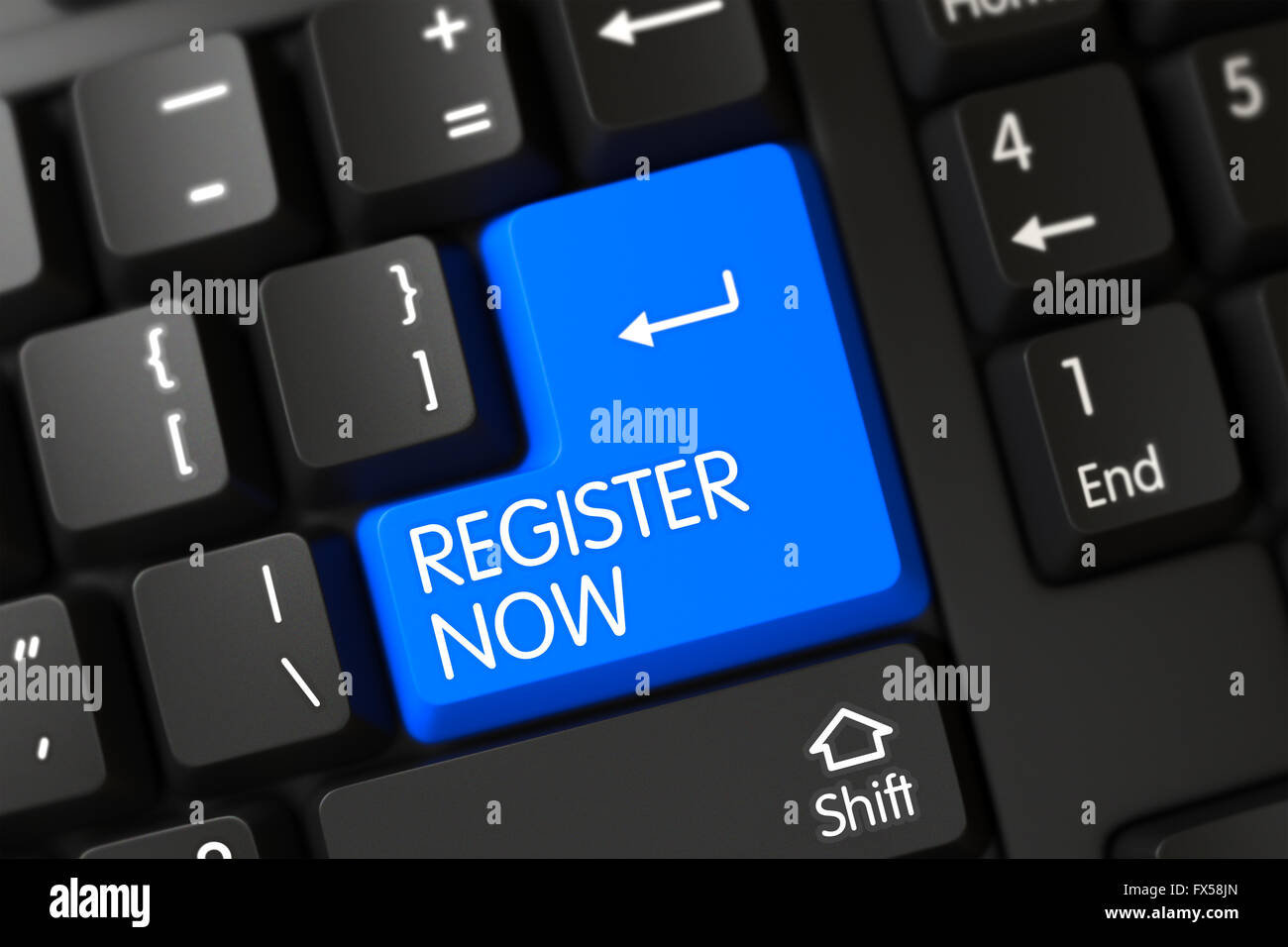 Keyboard with Blue Keypad - Register Now Stock Photo - Alamy