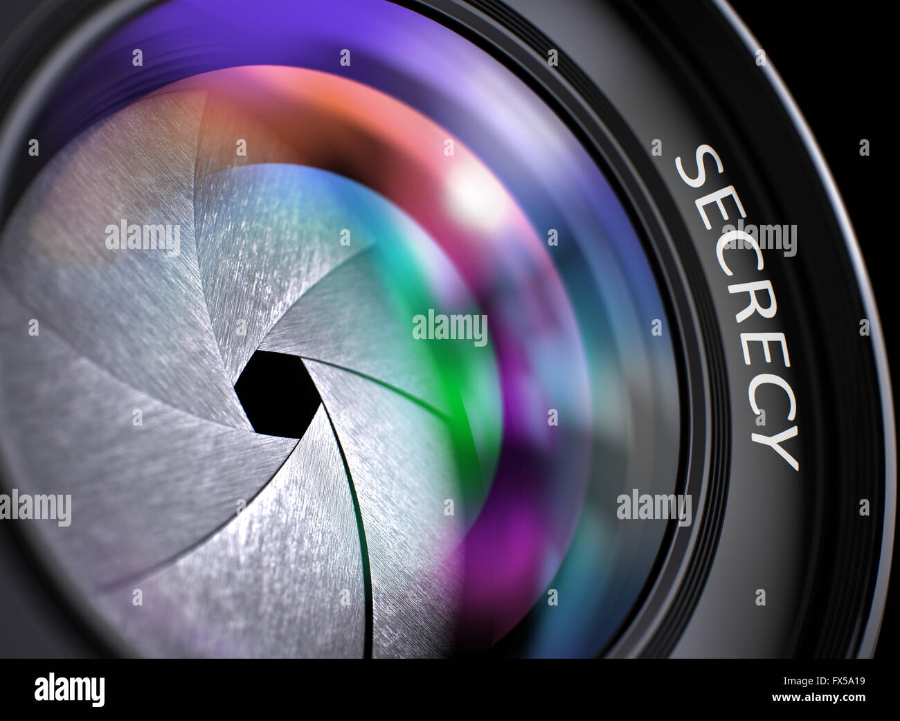 Secrecy Concept on Photographic Lens. Stock Photo