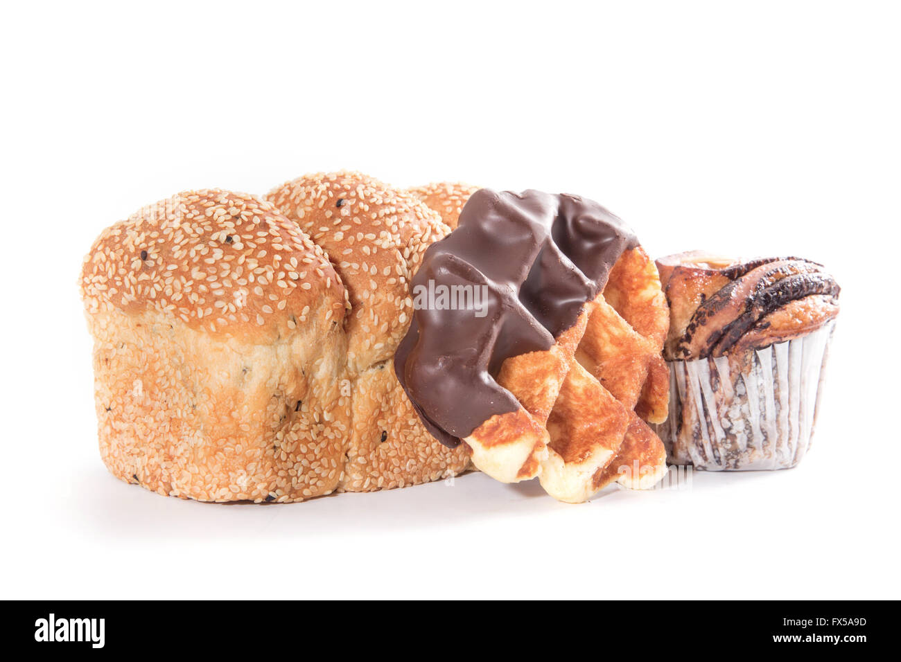 various types of bread isolated on a white background. Stock Photo
