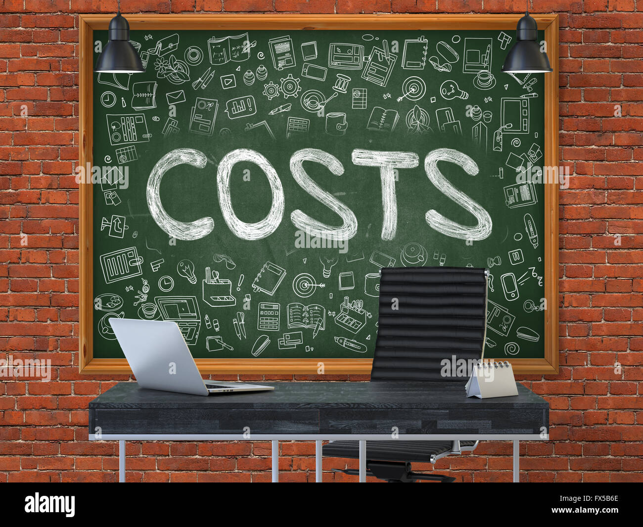 Costs on Chalkboard in the Office. Stock Photo