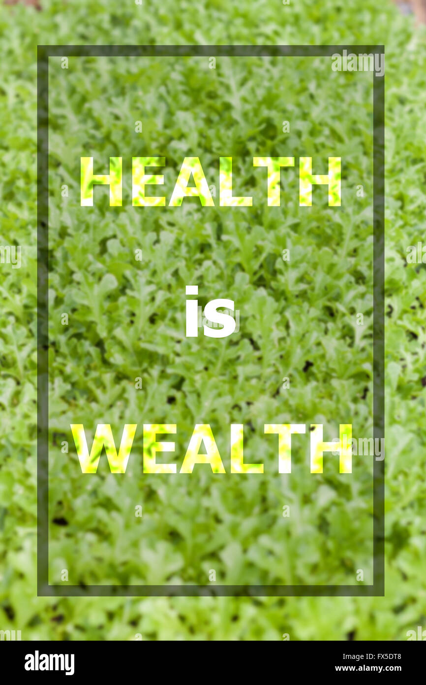 Health is wealth inspirational quote on vegetable background Stock Photo