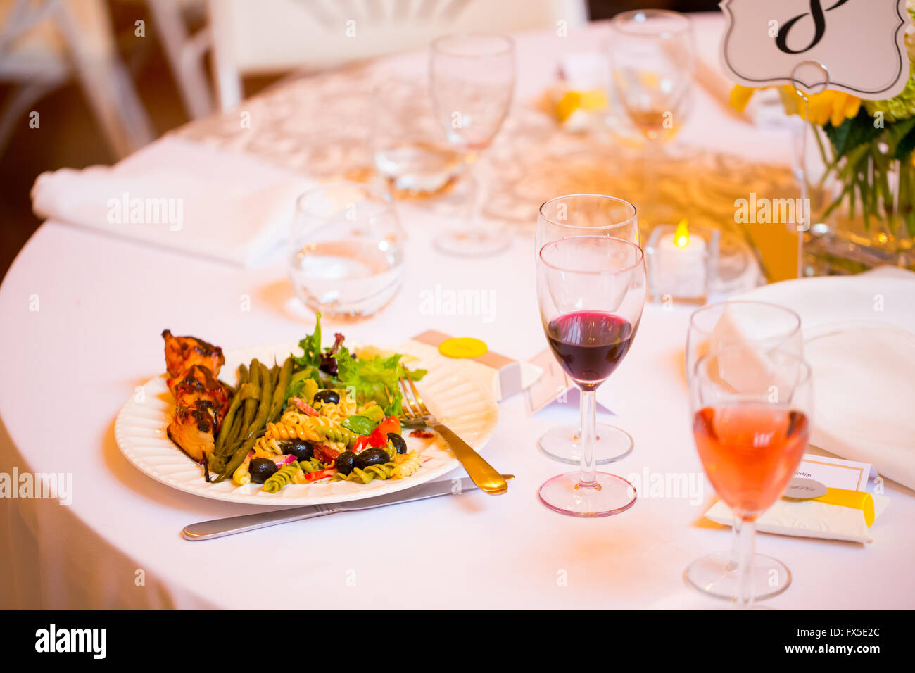 Wedding Reception Dinner Plate With Food On It Ready To Eat Stock