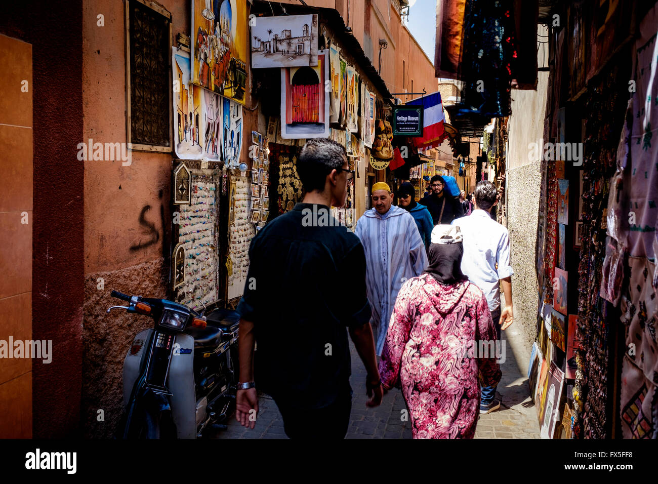 Street scene in a souk in the medina in Marrakech, Morocco, North Africa Stock Photo