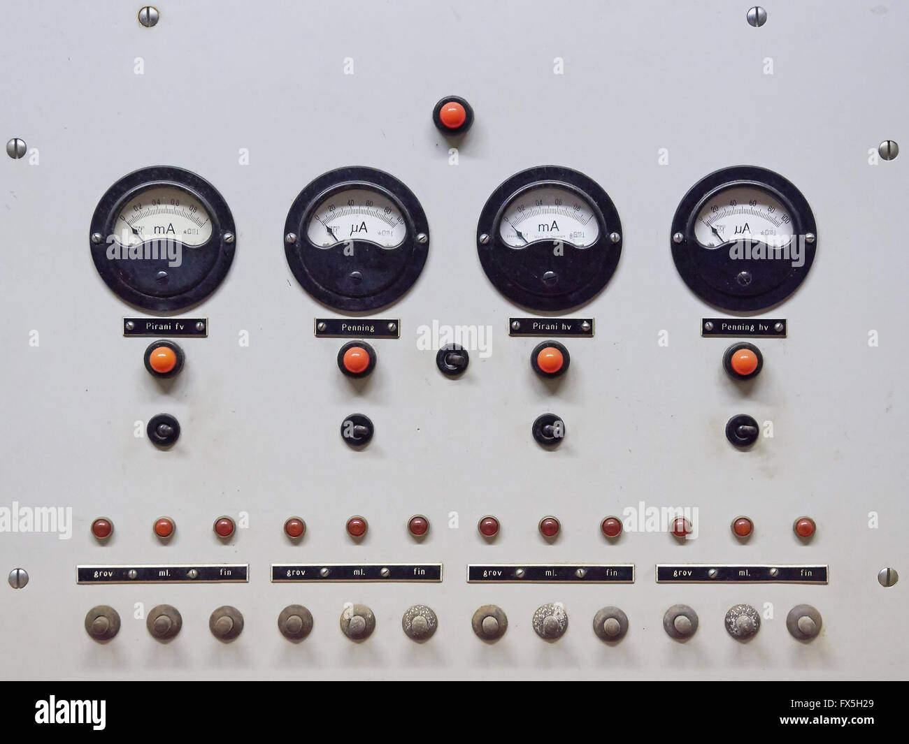 Closeup of a old worn out instrument panel Stock Photo