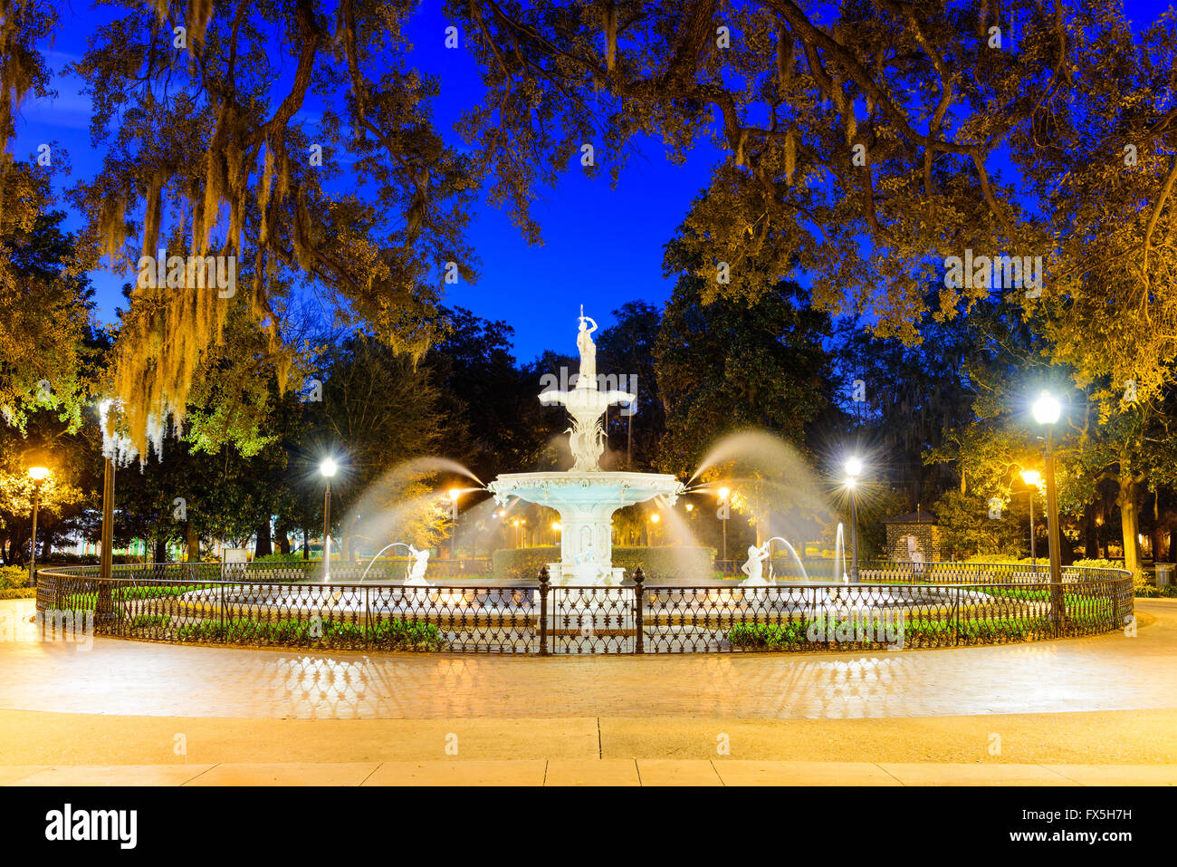 Savannah, USA at Forsyth Park Stock Photo Alamy