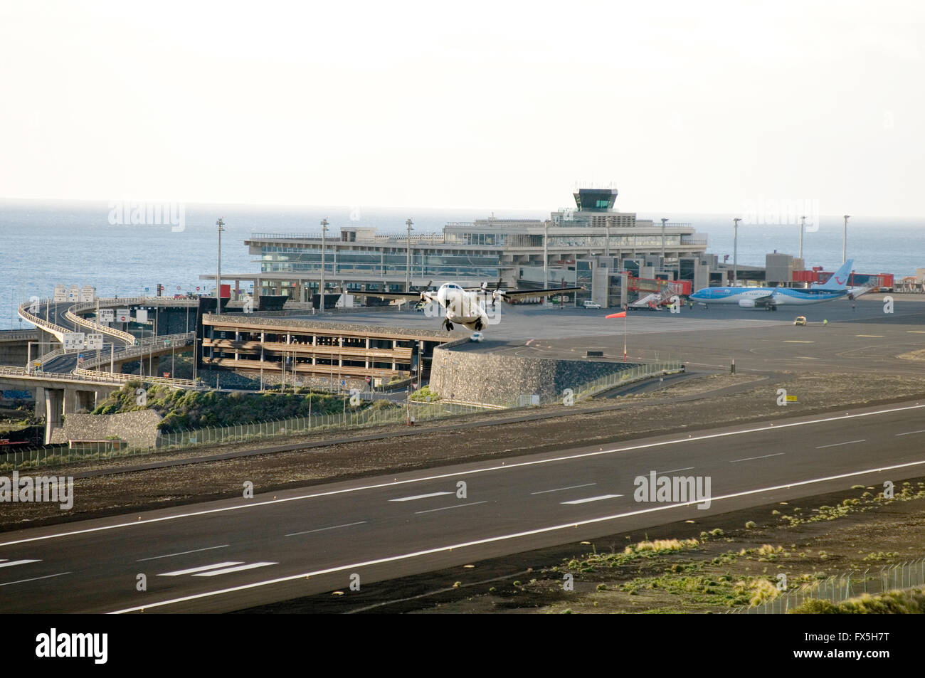 plane taking off at la palma airport canary island islands canaries isles  airport airports flight flights take landing strip pla Stock Photo - Alamy