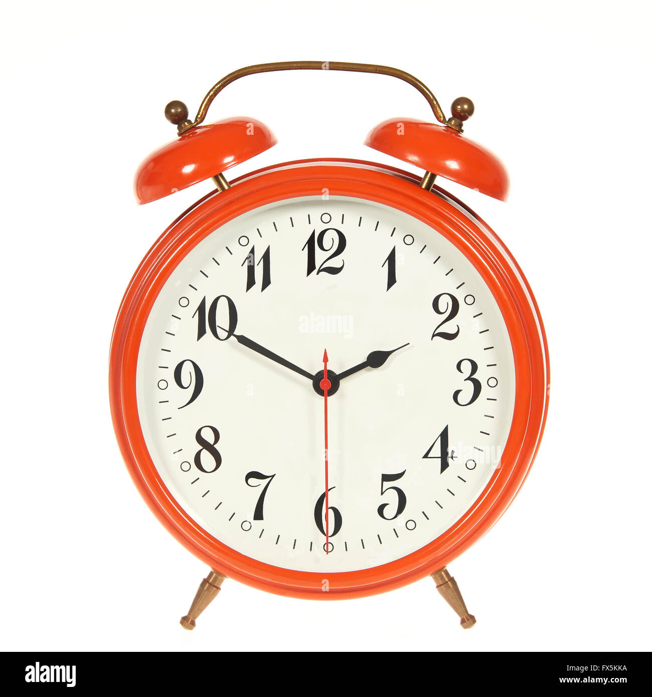 Orange alarm clock isolated on a white background Stock Photo