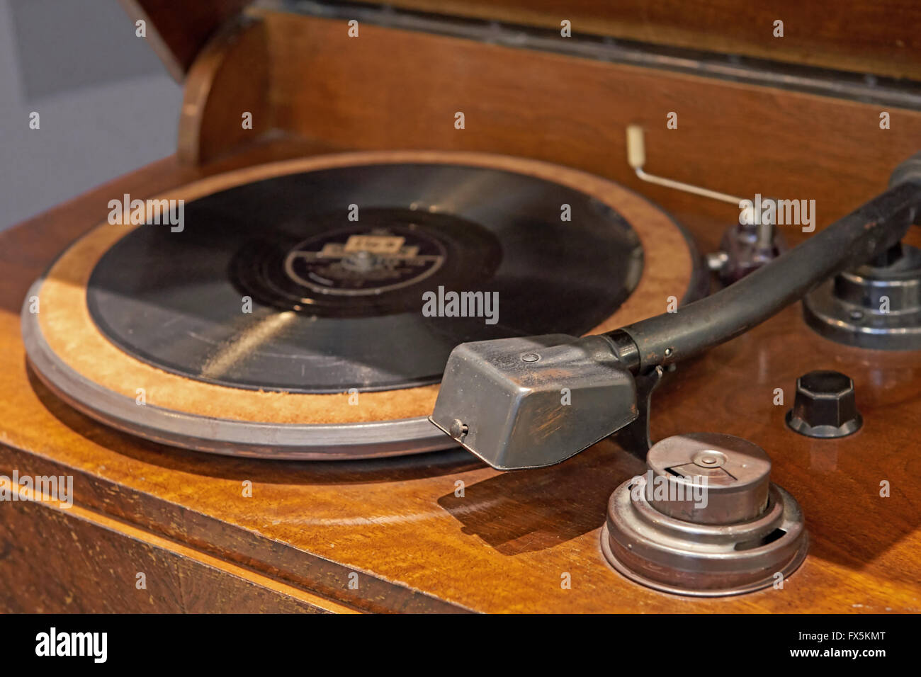Closeup of an antique wooden record player Stock Photo Alamy