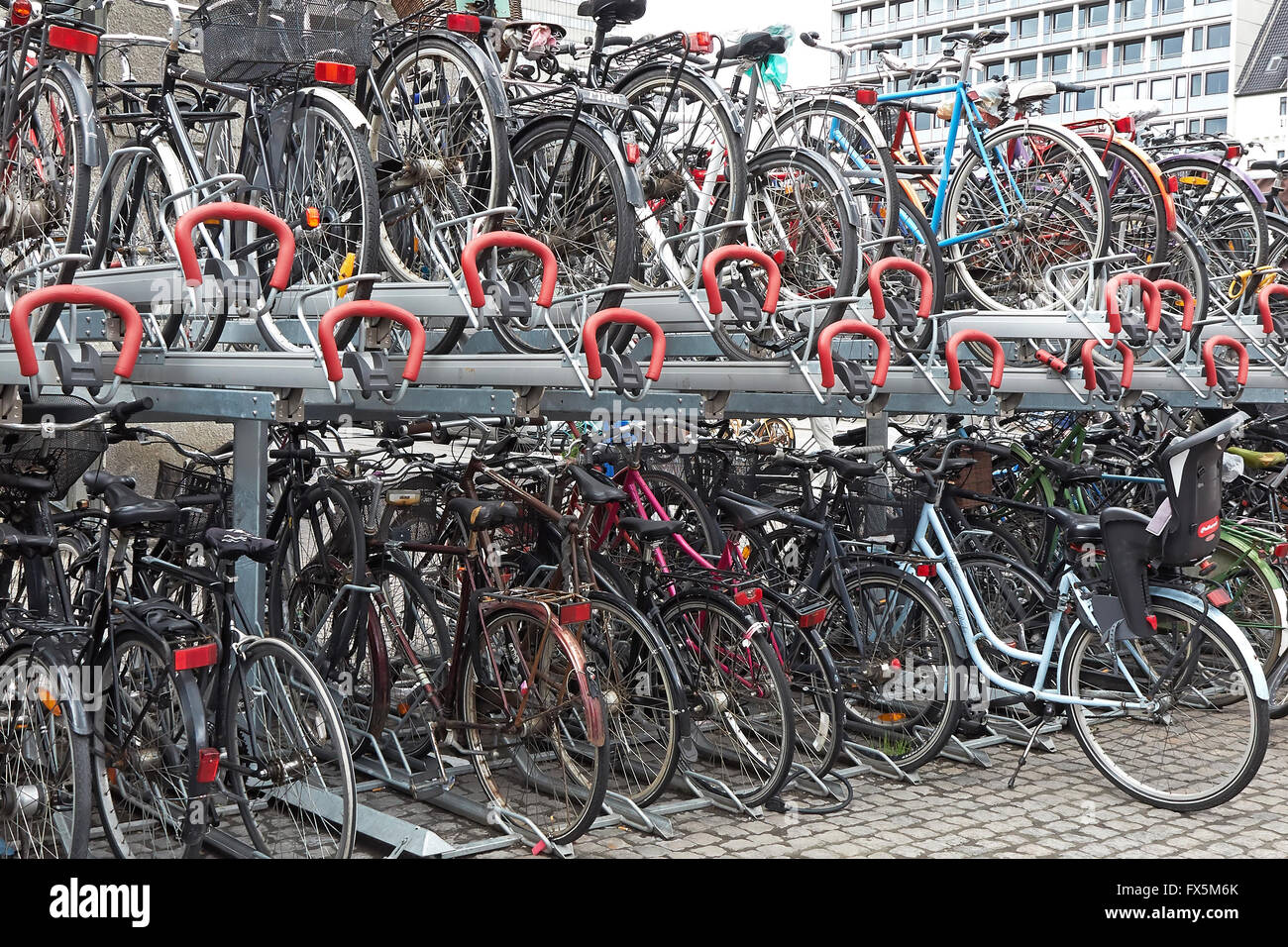 Bicycle parking in layers located in Copenhagen, Denmark Stock Photo