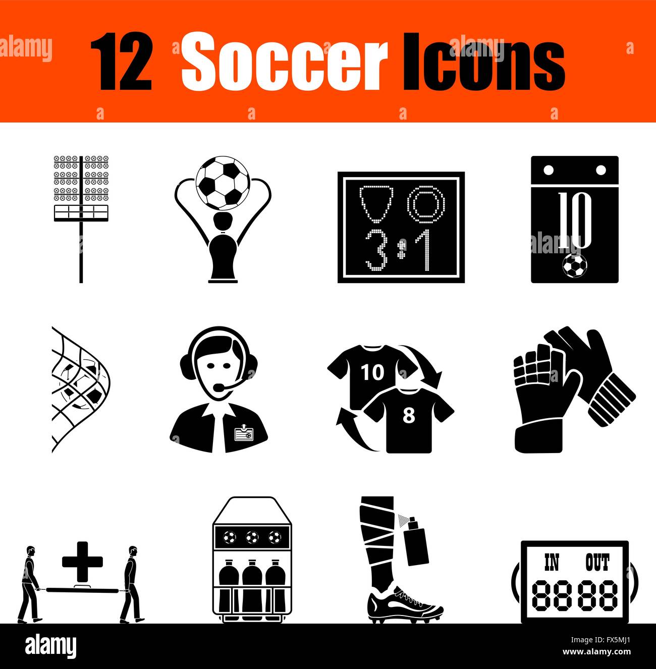 Set of twelve soccer black icons. Vector illustration Stock Vector ...