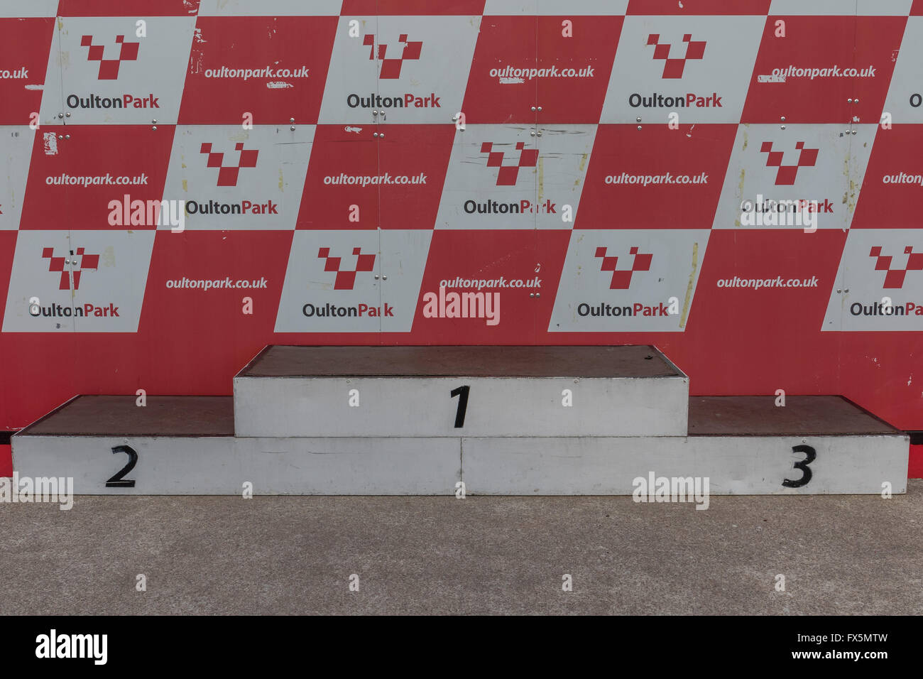 Empty winners podium at Oulton Park Circuit (Cheshire, United Kingdom) Stock Photo