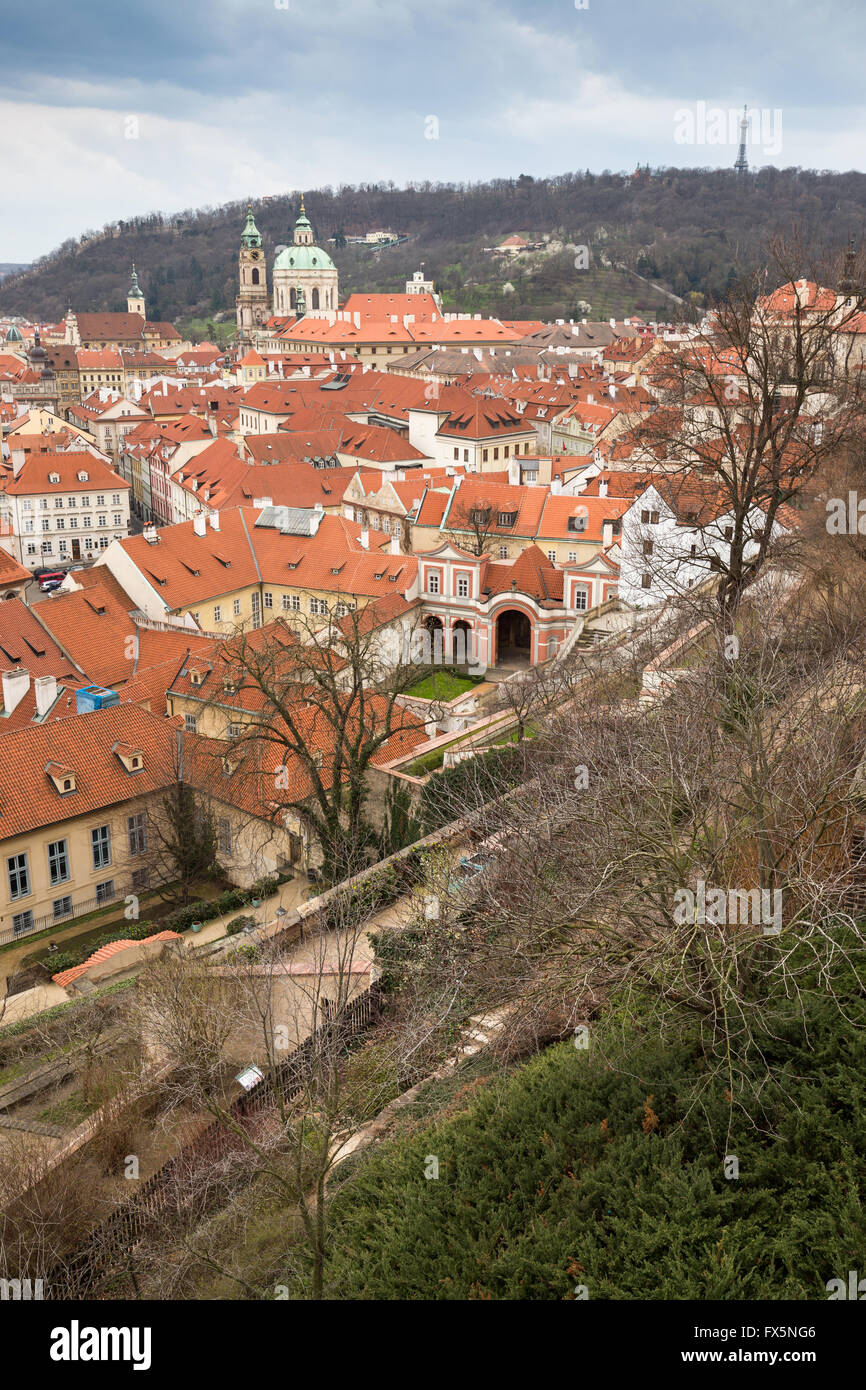 Panoramic view with Lesser Town and Petrin Hill from Prague castle, Czech republic, Europe Stock Photo