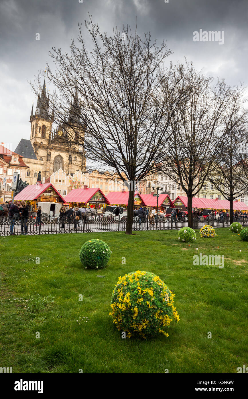 Easter market Staromestske namesti the old town square, Prague, Czech Republic, Europe Stock Photo