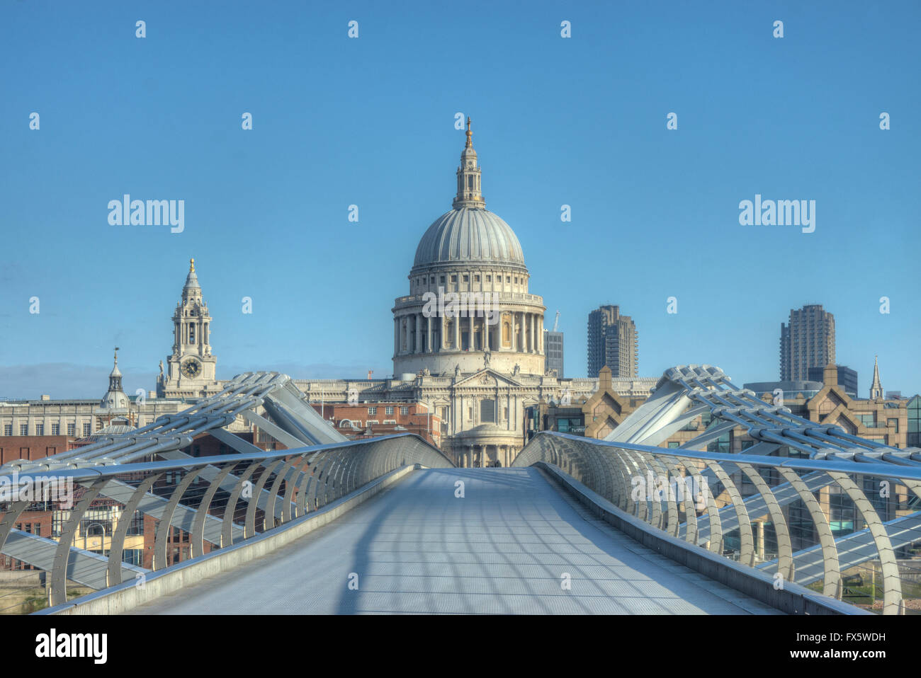 St Paul's Cathedral, the millennium bridge Stock Photo