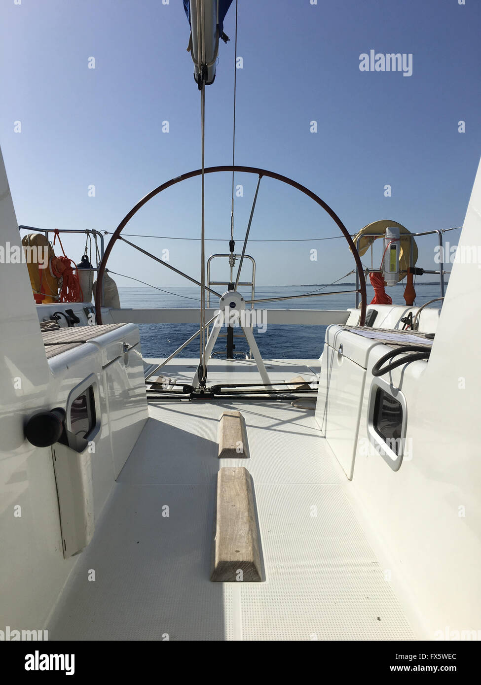 Sail Yacht steering wheel sailing Stock Photo Alamy