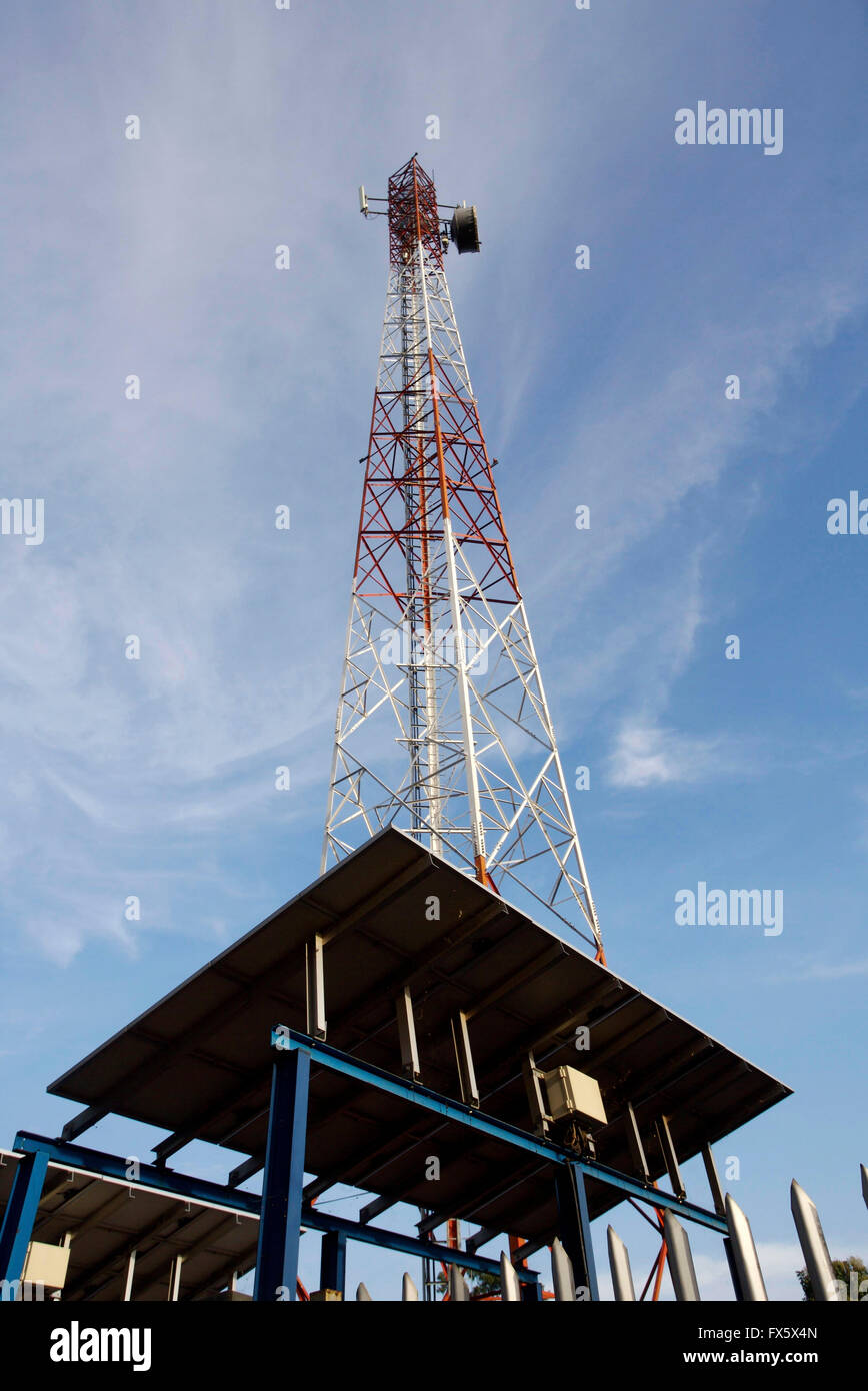 Mobile telecoms mast in Uganda, Africa Stock Photo