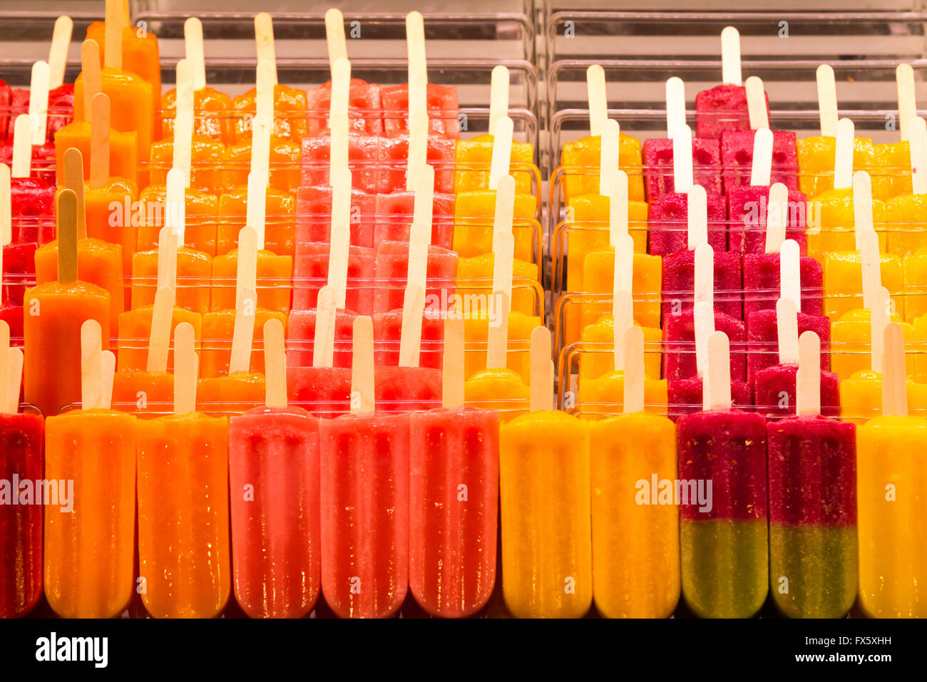 colorful ice cream popsicles on display Stock Photo