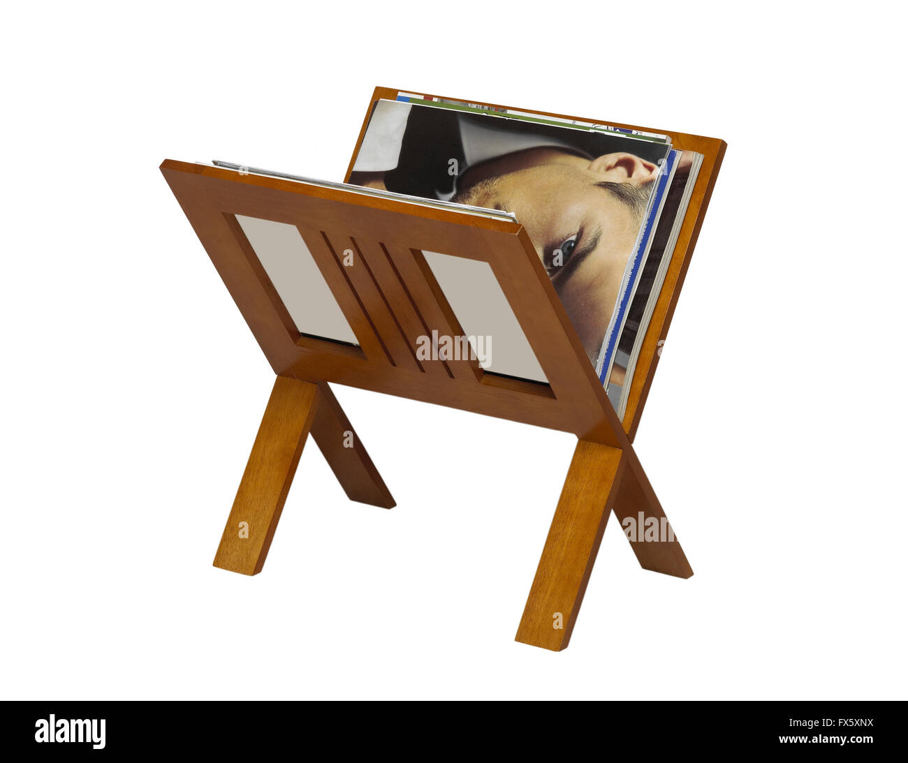 Magazine wooden rack isolated on white. Horizontal format Stock Photo ...
