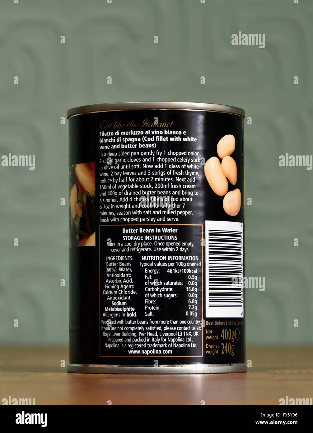 Nutritional Information and Cooking Instructions. Can of Napolina