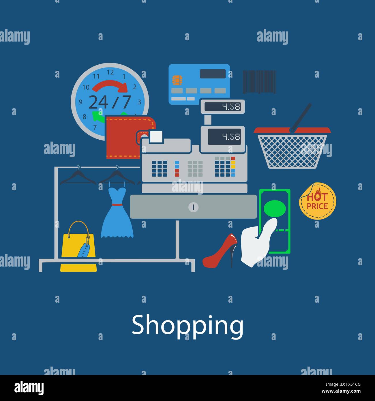 Shopping flat design in UI colors. Vector illustration Stock Vector ...