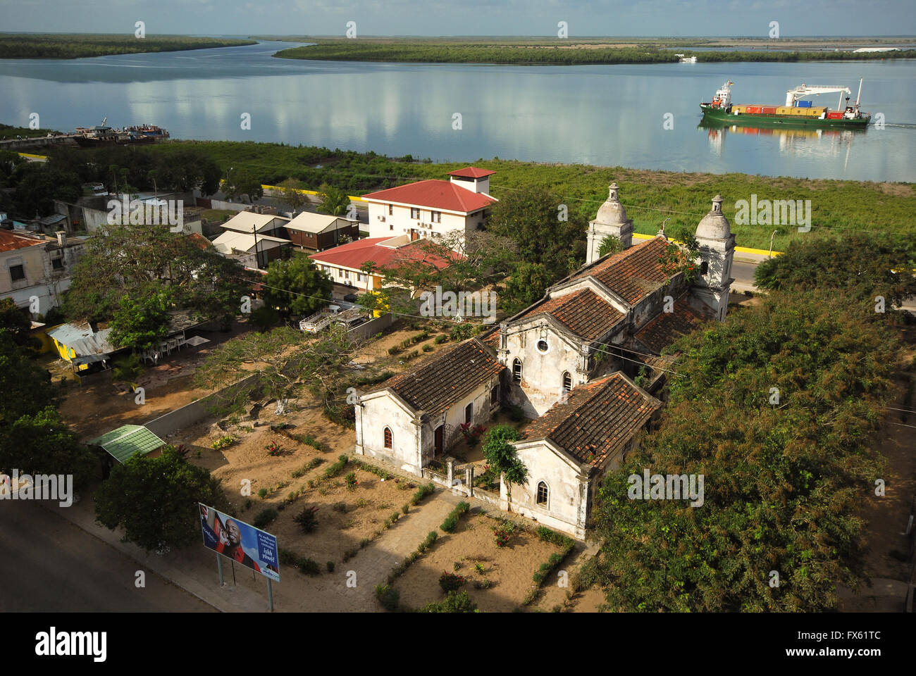 Rio dos Bons Sinais,'River of the Good Signs'. Photo taken from the top floor of Hotel Chuabo, Quelimane Mozambique. Stock Photo