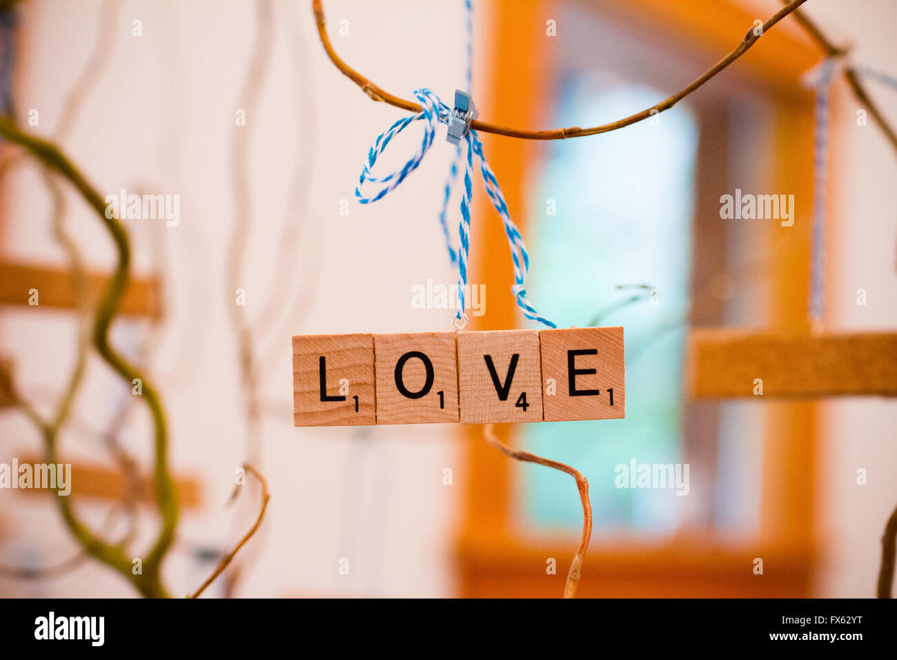 Scrabble Letters At A Wedding Reception Are Used As Decor To Spell