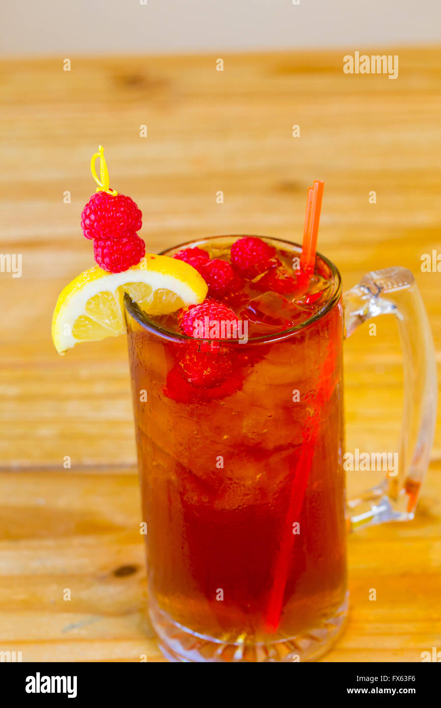 Alcoholic sweet tea with fruit similar to a long island iced tea at a Mexican restaurant bar. Stock Photo