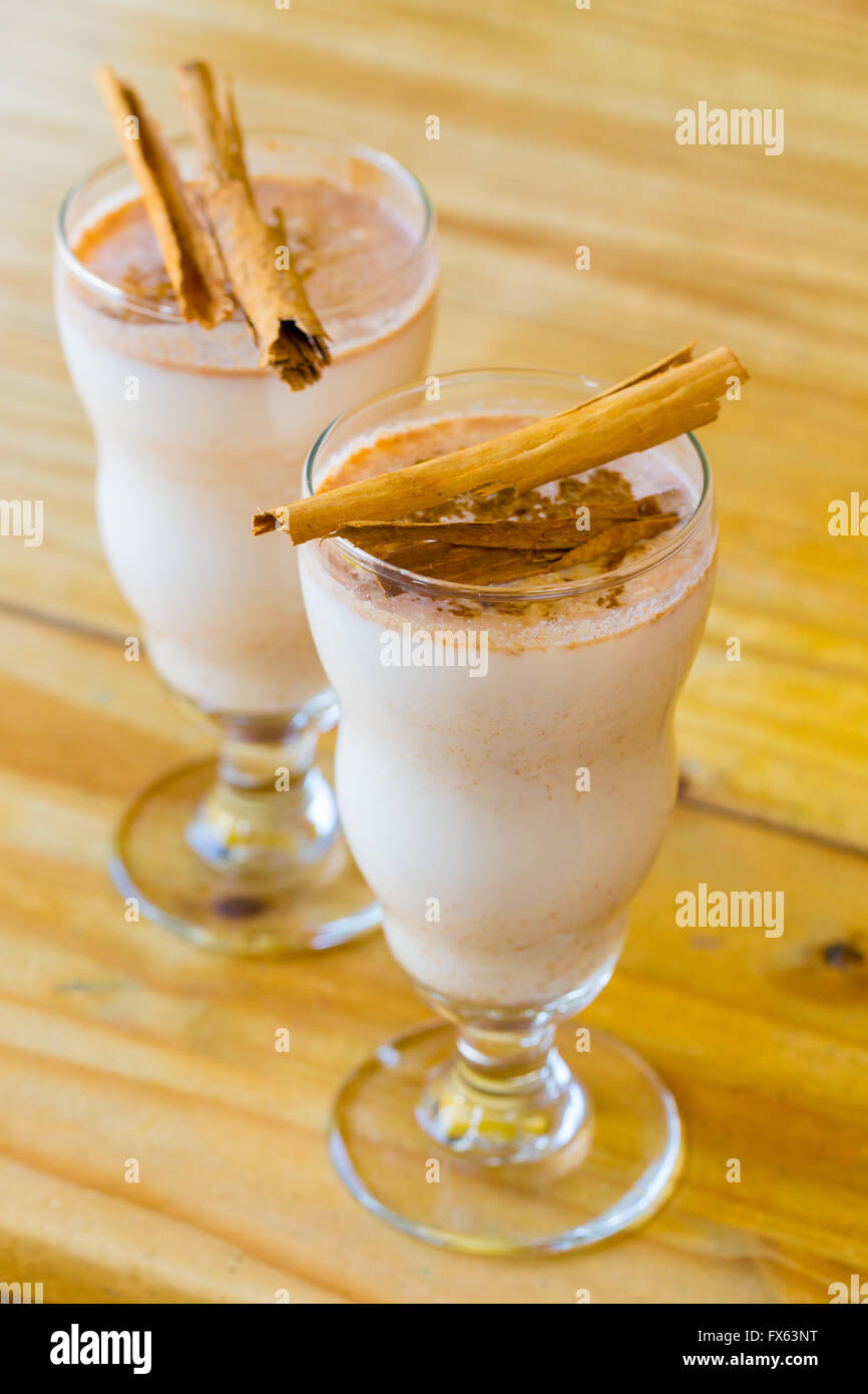 Mexican restaurant bar serving a traditional cinnamon horchata with