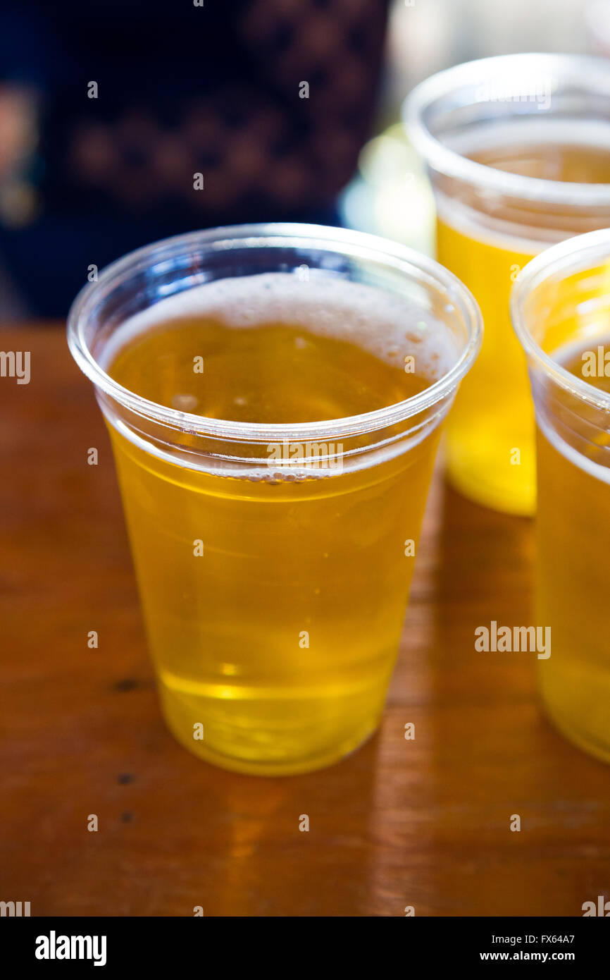 Light Beer In A Plastic Cup At A Wedding Reception Party Stock