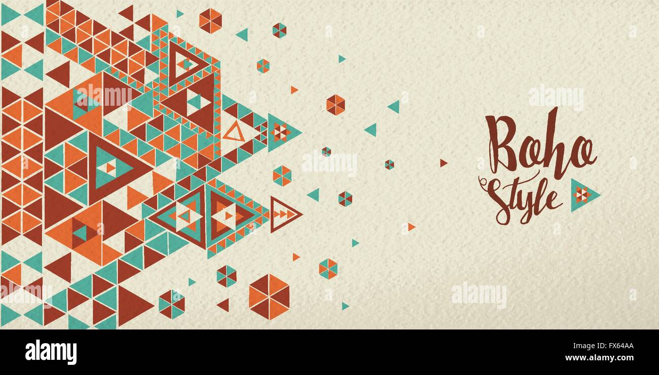 Boho style quote banner design with modern ethnic geometric shapes over paper texture background.  EPS10 vector. Stock Vector