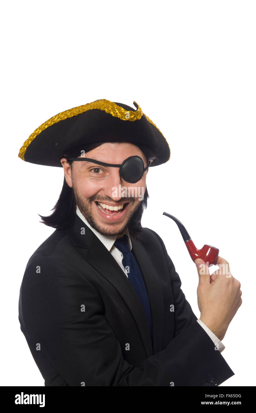 Pirate businessman with smoking pipe isolated on white Stock Photo Alamy