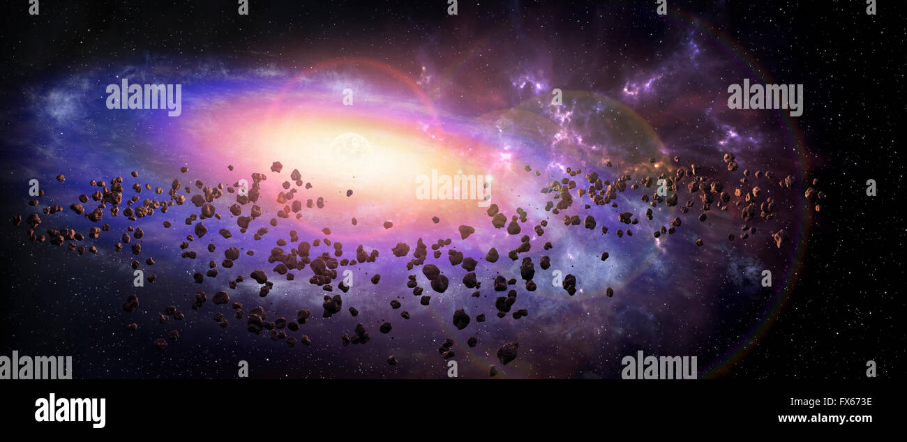 Galaxy and debris in outer space Stock Photo