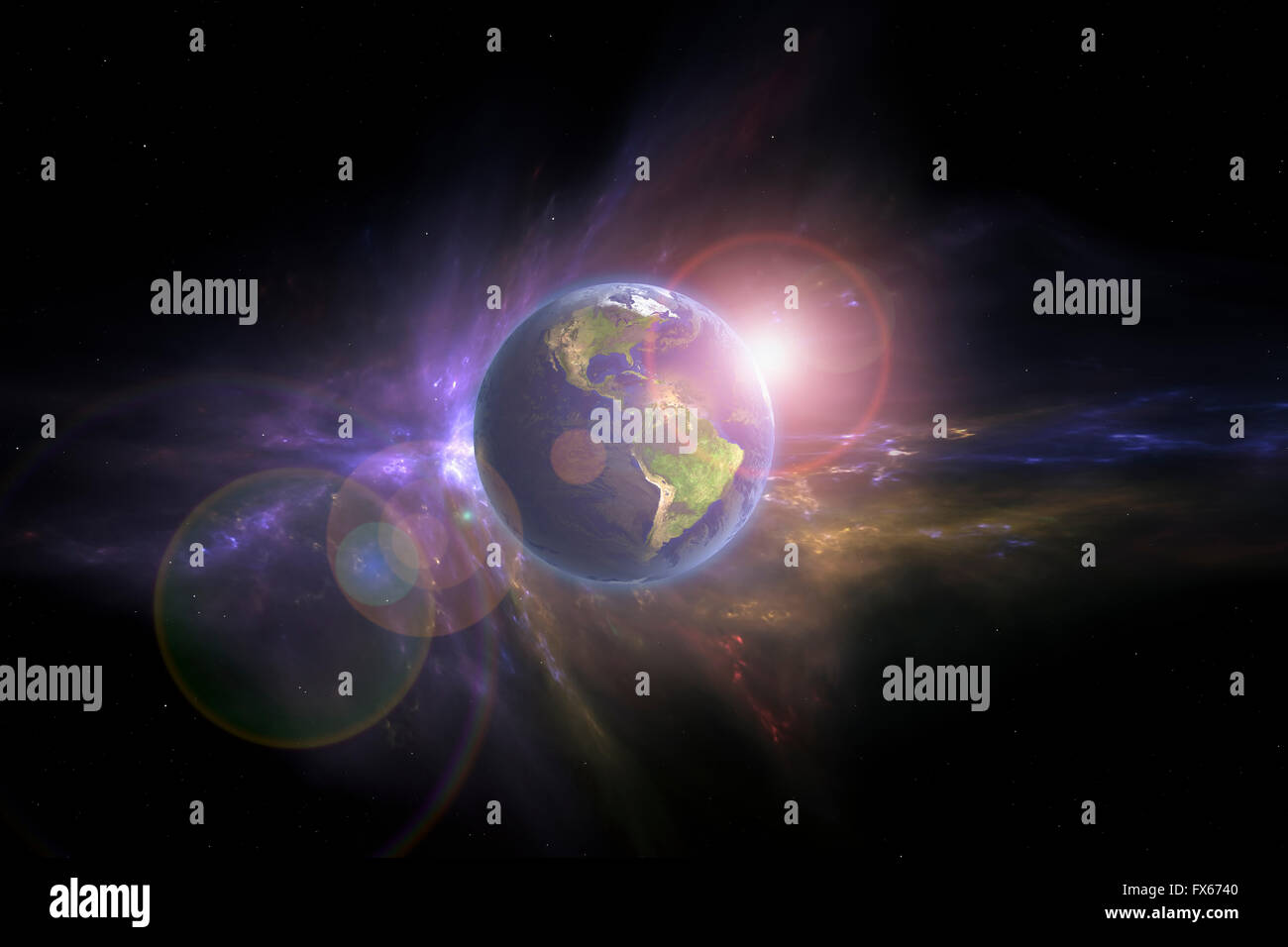 Earth and galaxy in outer space Stock Photo