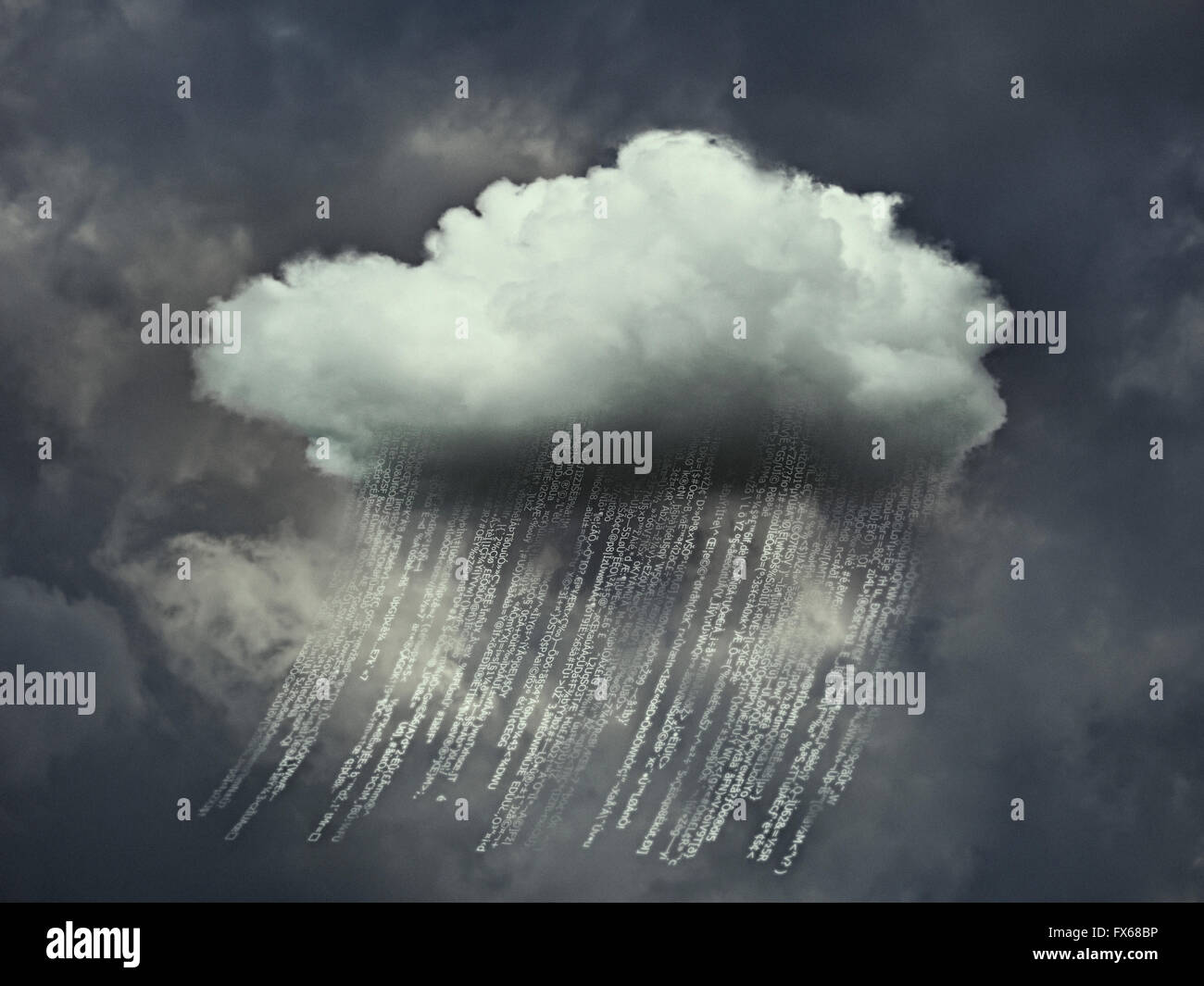 Data lines raining from storm cloud Stock Photo