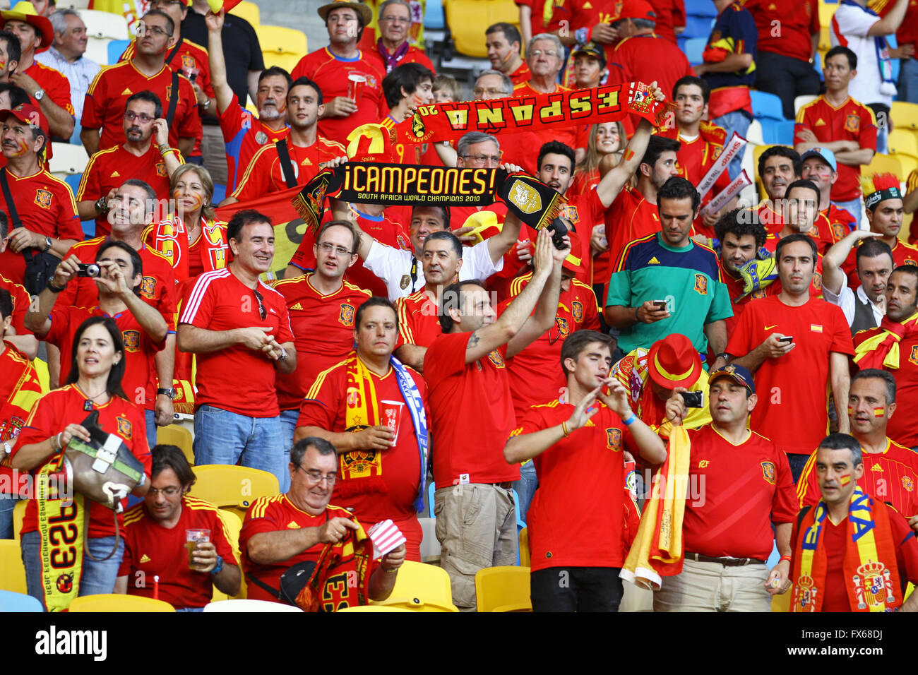 KYIV, UKRAINE - JULY 1, 2012: Spain national football team supporters ...