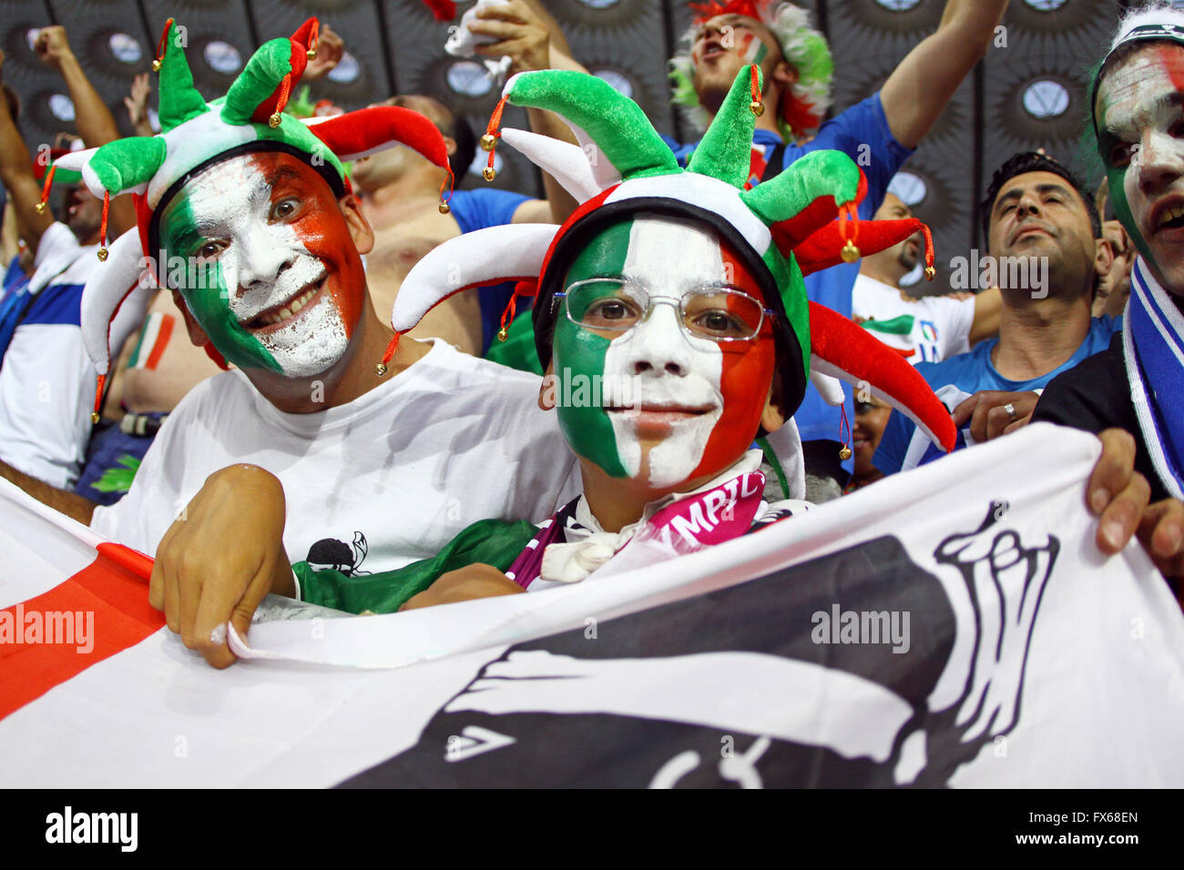 KYIV, UKRAINE - JULY 1, 2012: Italy national football team supporters show their support during UEFA EURO 2012 Championship fina Stock Photo
