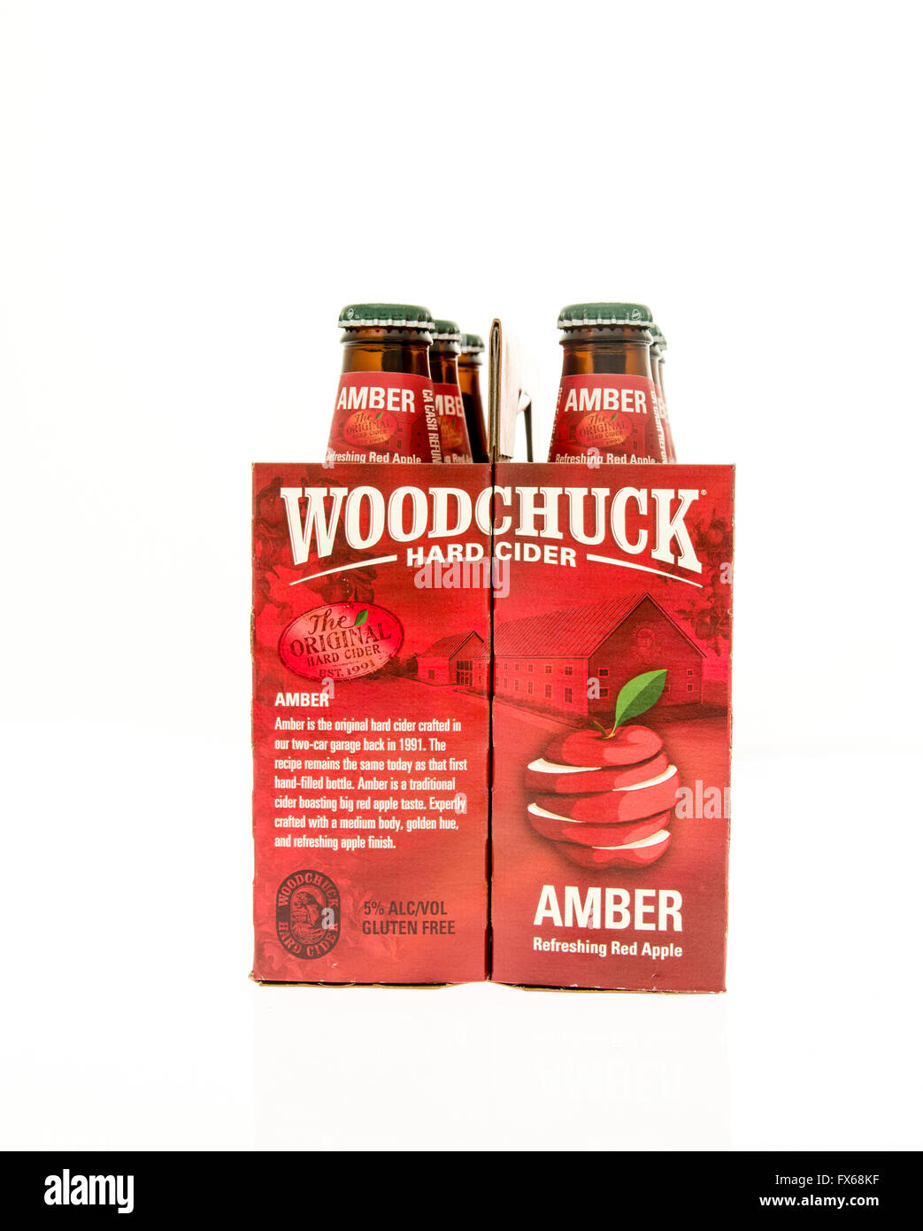 Winneconne, WI - 15 March 2016:  A six pack of Woodchuck hard cider Stock Photo