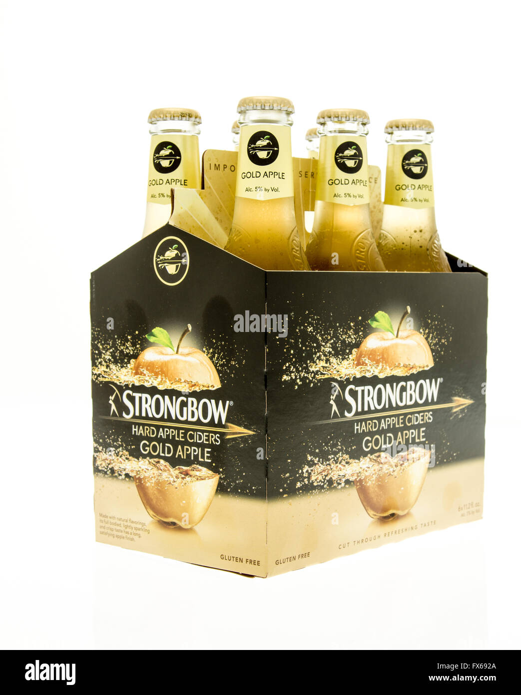 Winneconne, WI - 15 March 2016:  A six pack of Strongbow hard cider in gold flavor Stock Photo