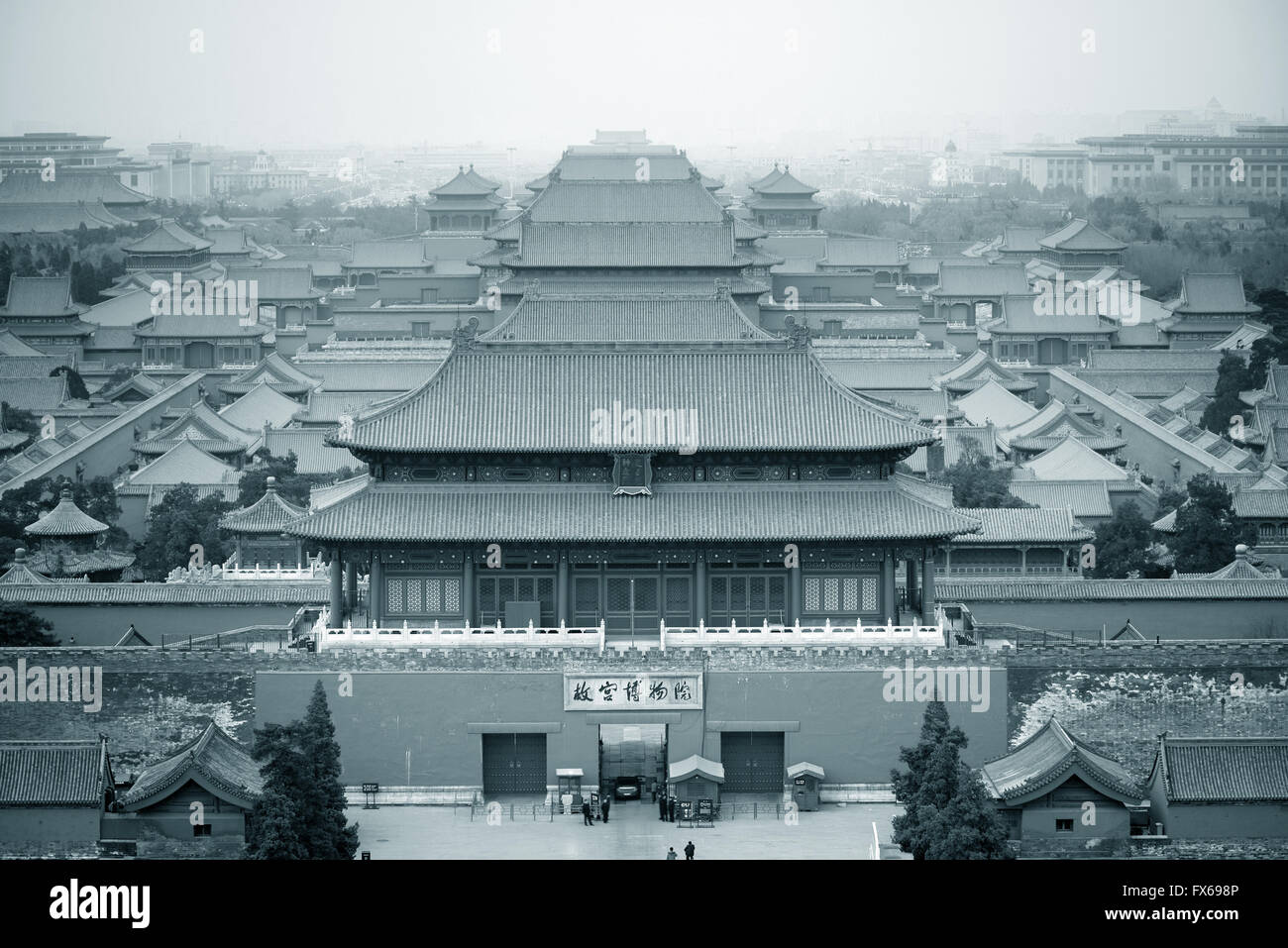 Aerial view of Imperial Palace in black and white in Beijing, China ...