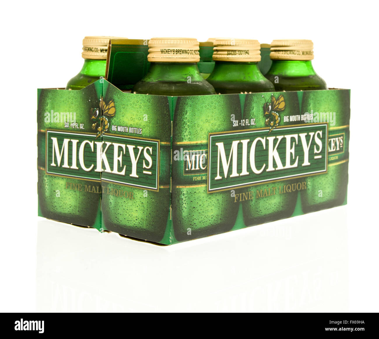 Winneconne, WI - 15 March 2016:  A six pack of Mickeys beer Stock Photo