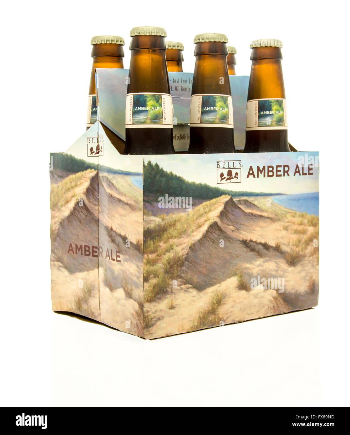 Winneconne, WI - 15 March 2016:  A six pack of  Bell's amber ale beer Stock Photo