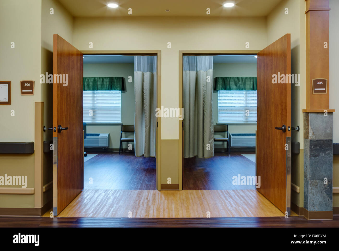 Empty patient rooms in assisted living facility Stock Photo