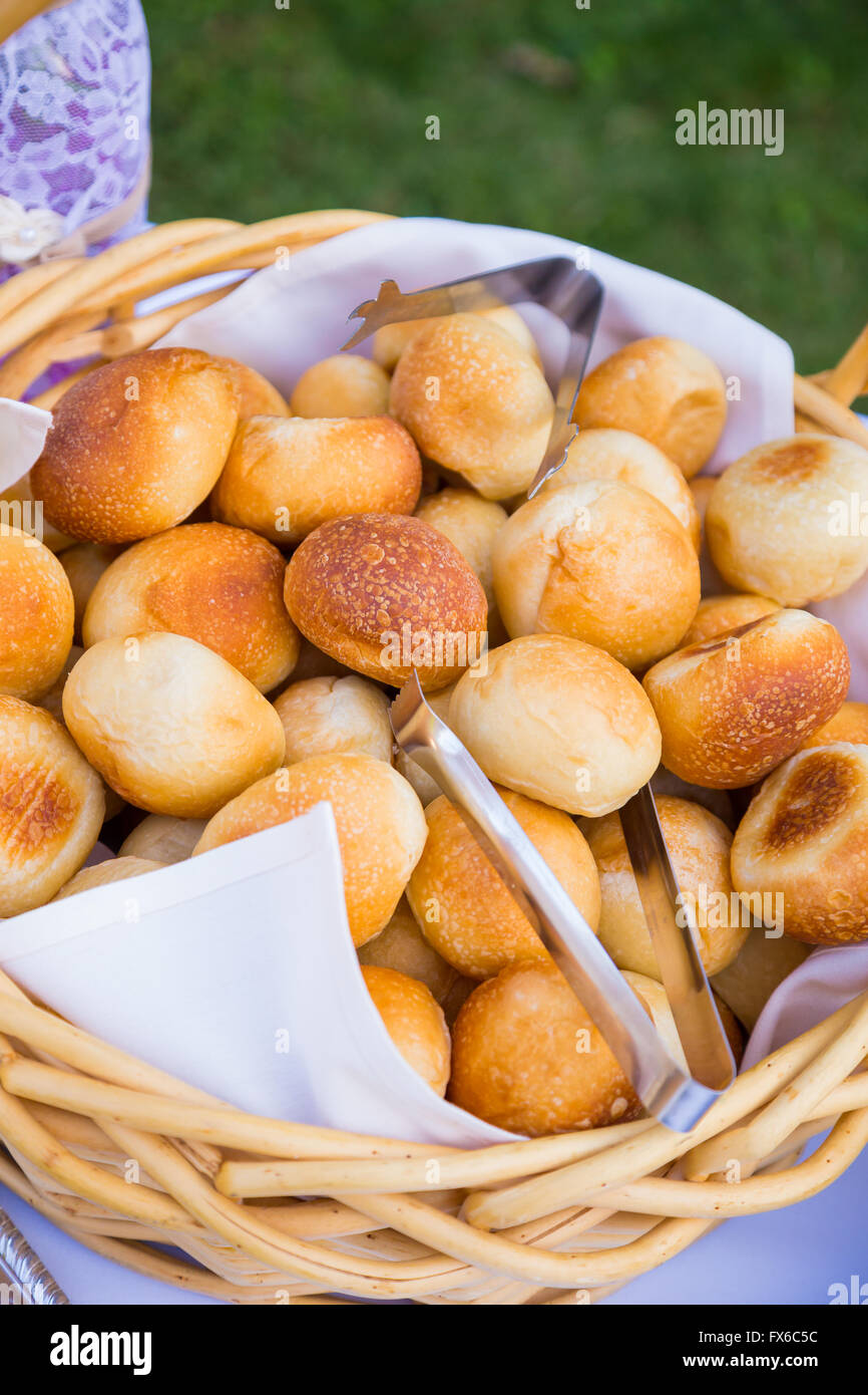 Wedding reception buffet food includes this bread for dinner. Stock Photo