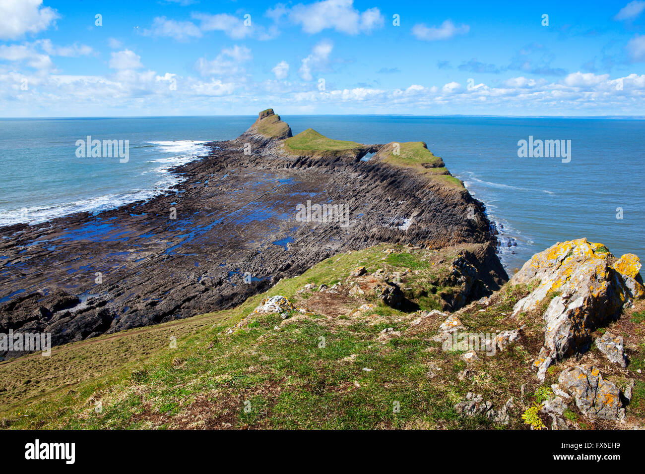 Looking down Worm's Head from the inner head to the outer head at low tide. Stock Photo