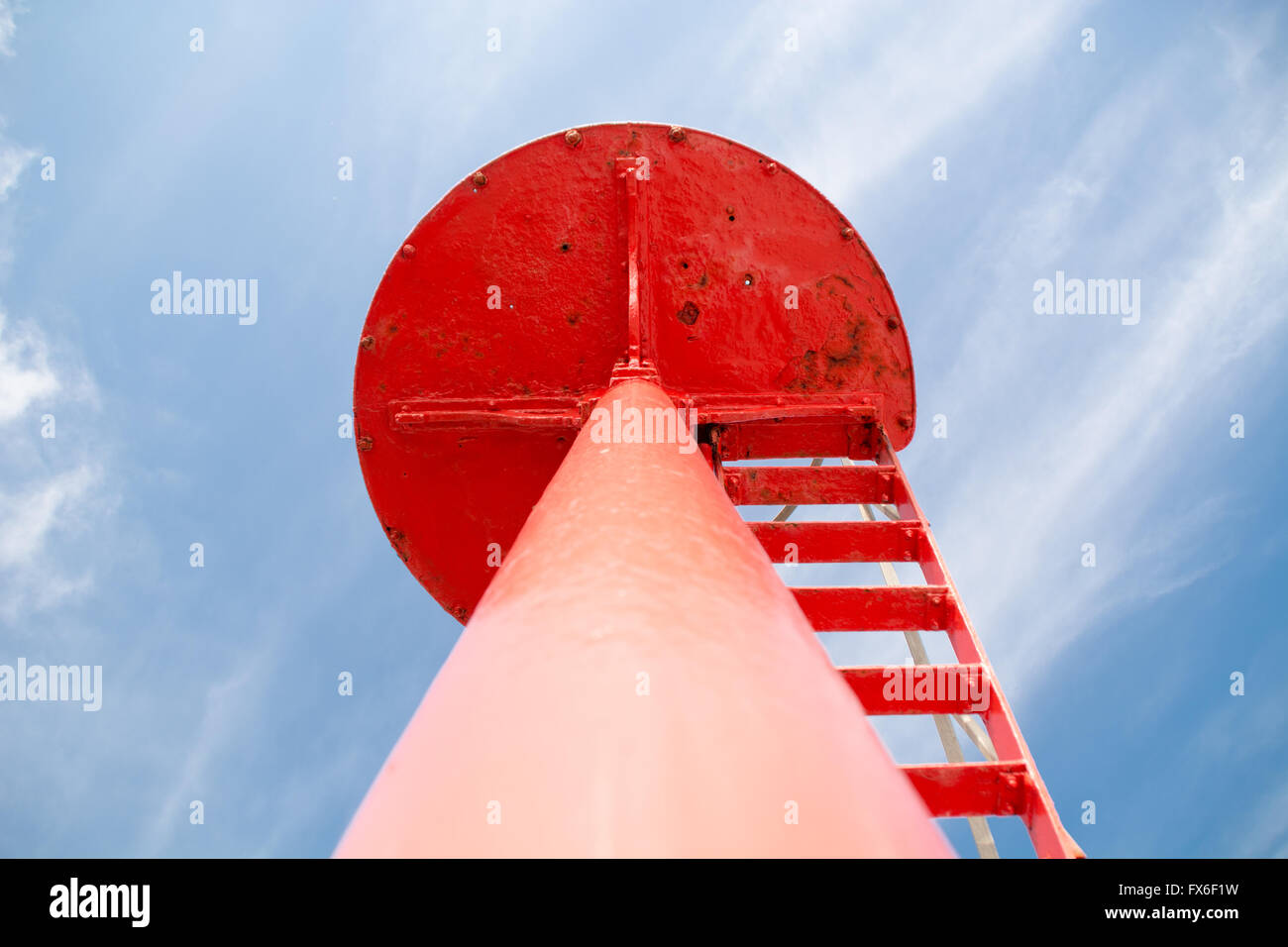 View from underneath the red lighthouse on the pier of Looe, Cornwall Stock Photo