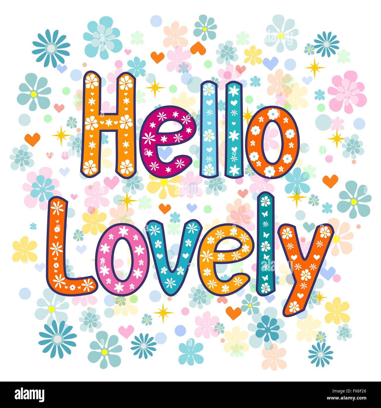 Hello lovely flowers and hearts card Stock Vector Image & Art Alamy