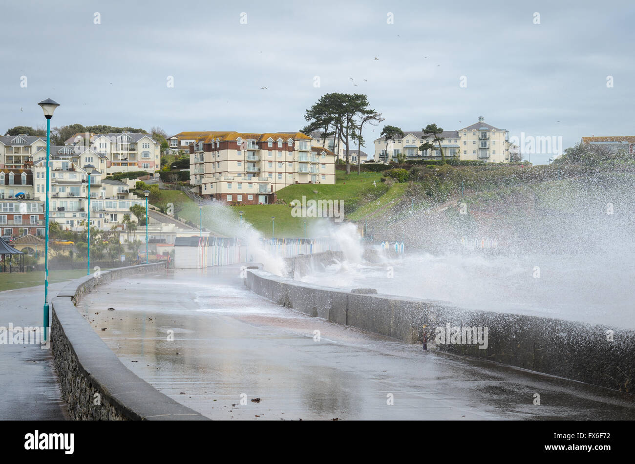 Waves crashing over the sea-front at Goodrington in Devon Stock Photo