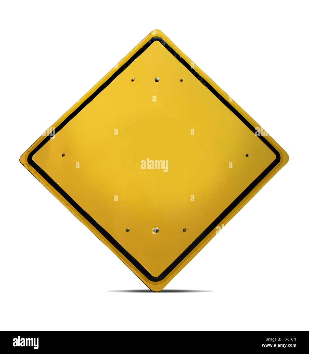 Empty road sign square template in yellow color with copy space, isolated white background. Stock Photo