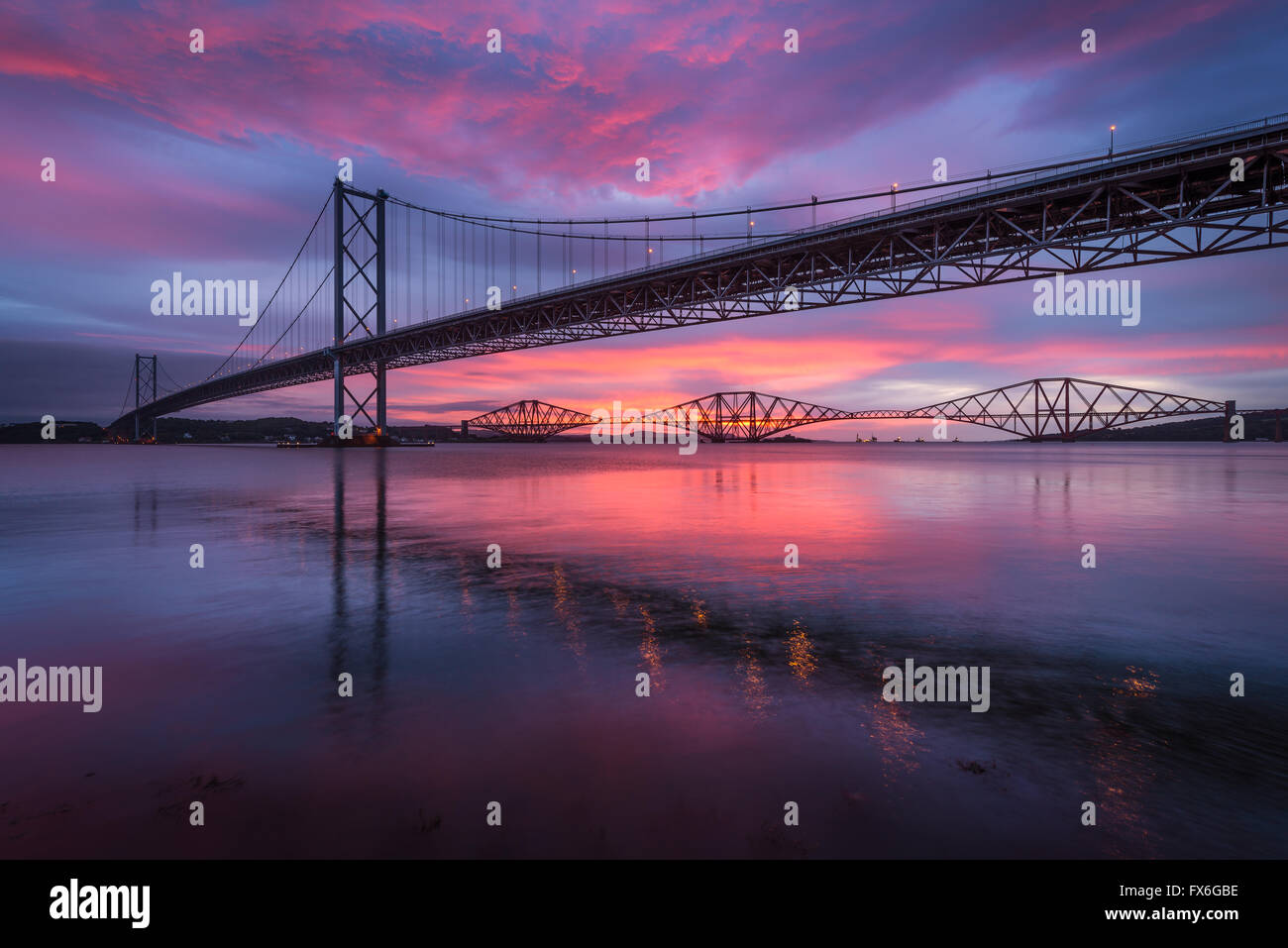 Sunrise at Forth Bridge Stock Photo Alamy