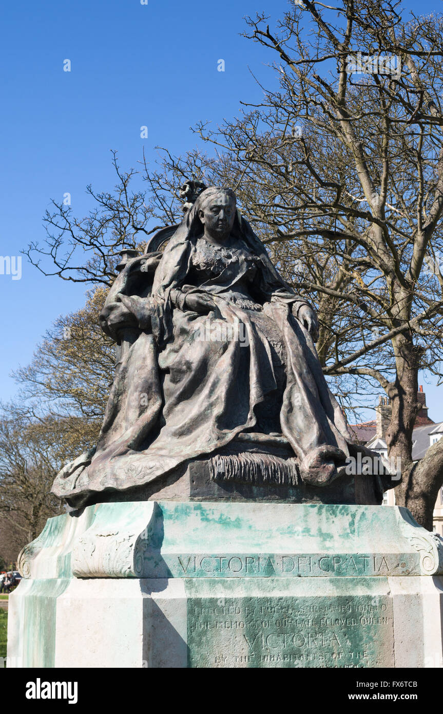 Statue of Queen Victoria seated at Tynemouth, north east England, UK
